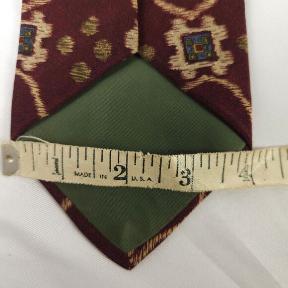 VTG Chaps Ralph Lauren Burgundy Red Geometric Silk Tie 57" x 4" Made In USA - Picture 5 of 6